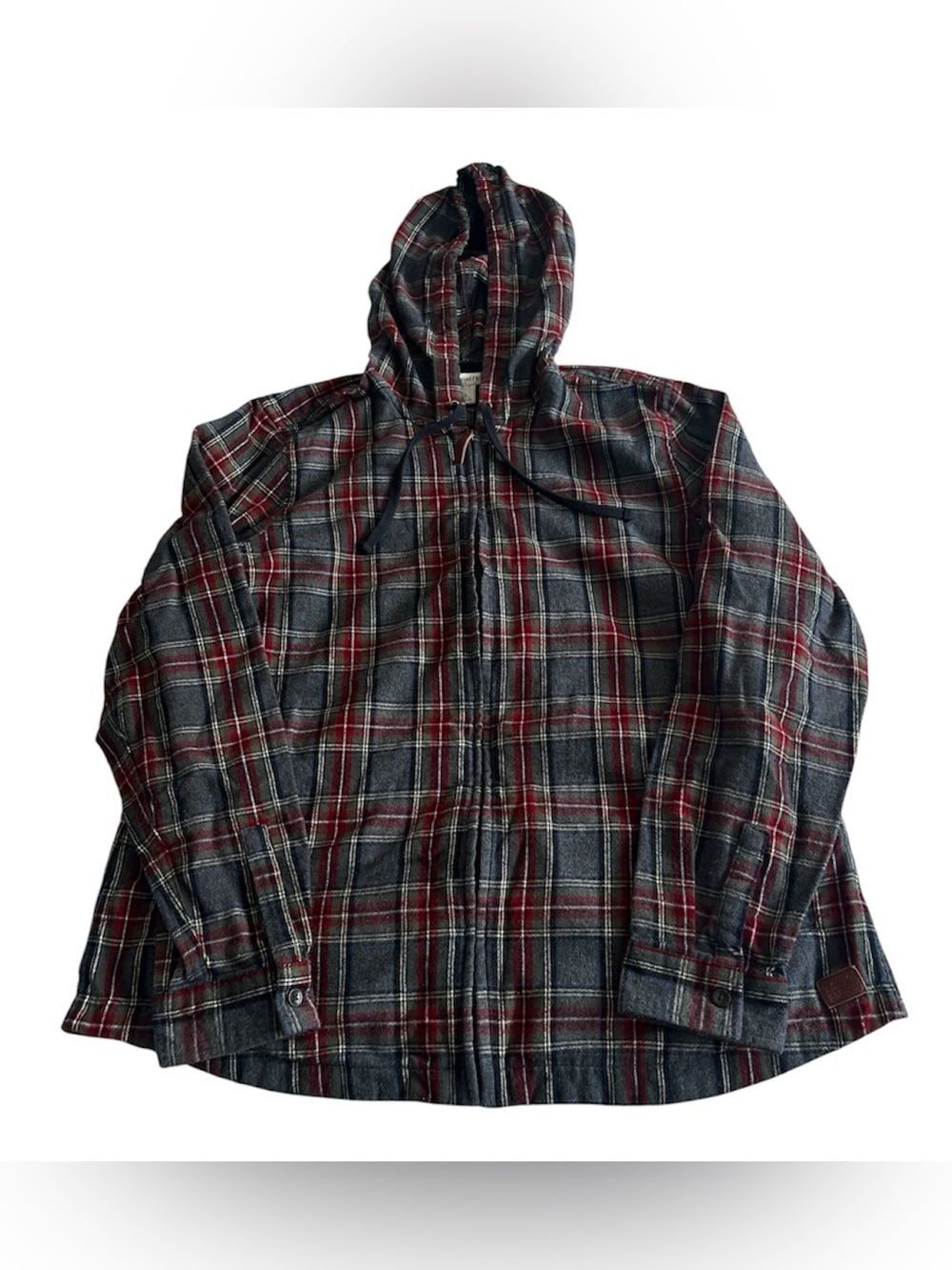 L.L. Bean Plaid Hooded Flannel Shirt Jacket - Gray, Red, White
